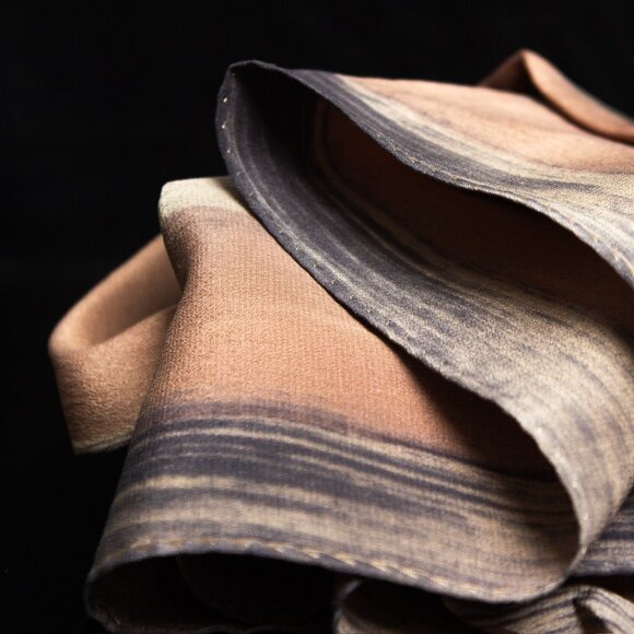 Handcrafted Silk Scarf With Abstract Stripes Pattern | Hair Scarf or Head Scarf - Picture 4 of 7